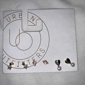 NWT Urban Outfitters Gold Star, Diamond, and Heart Pearl Earrings Set of 3 Studs